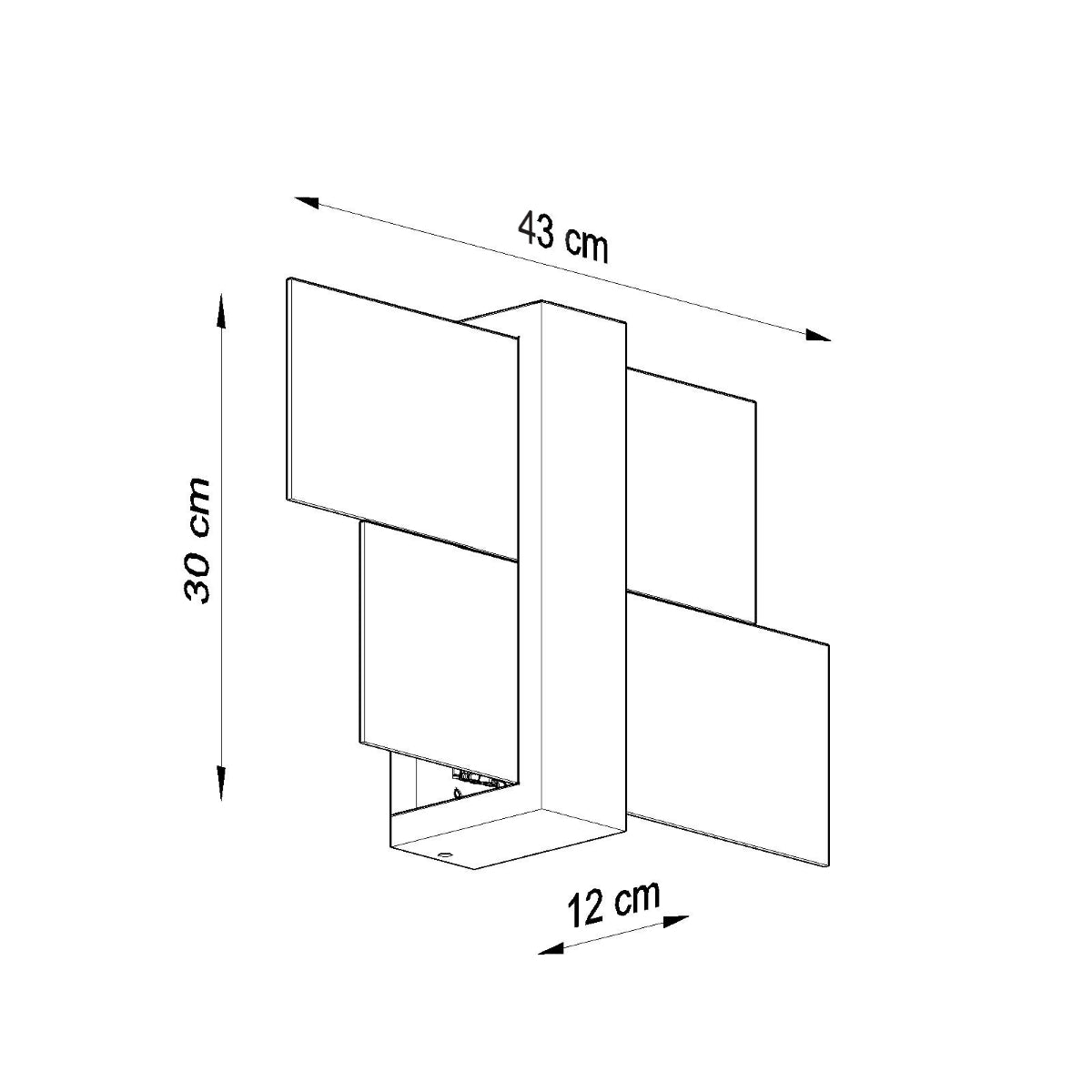 Sollux Lighting FENIKS 1 wall lamp for living room technical drawing showing rectangular layered design 43x30x12 cm