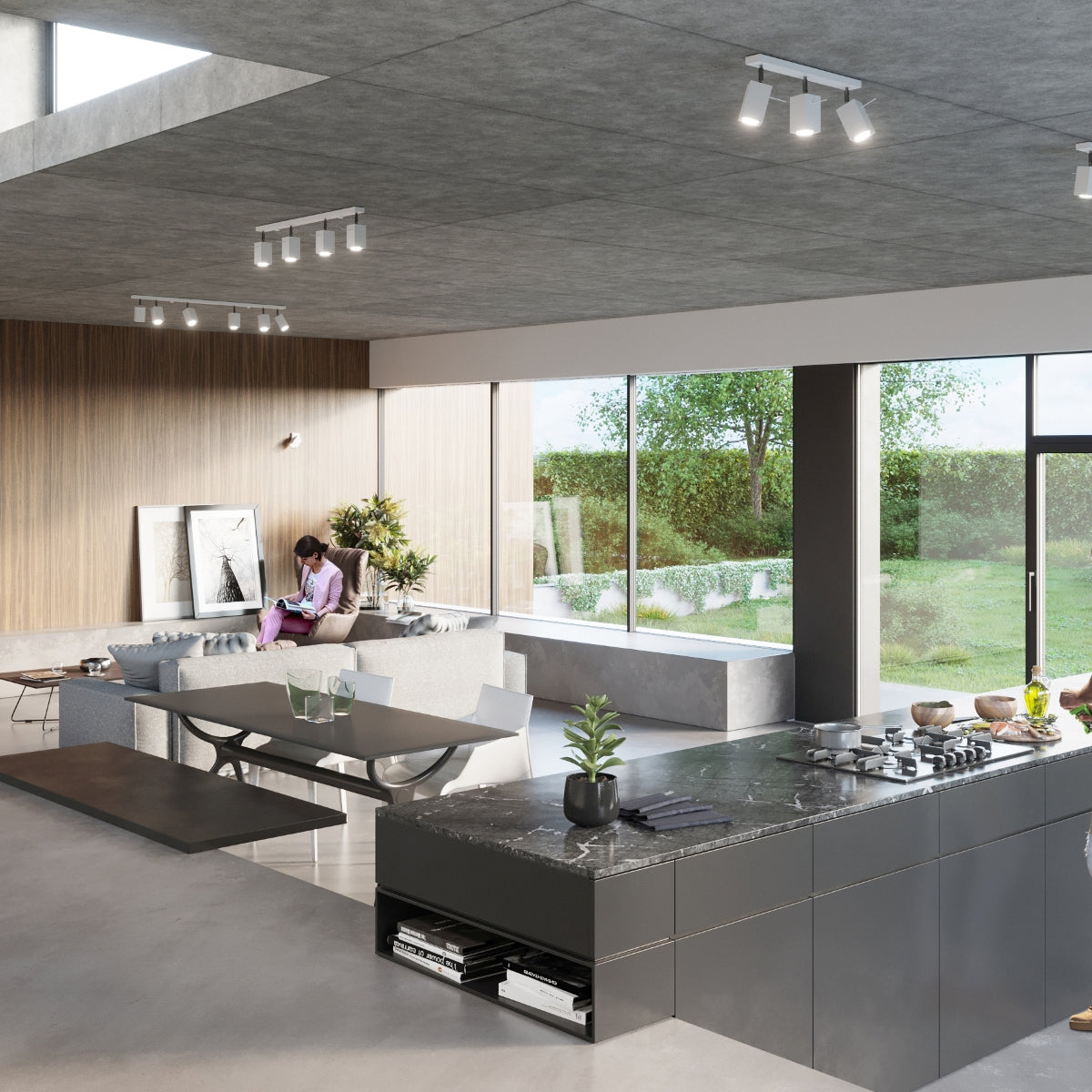 Stylish MERIDA Rectangular White Wall Lamp illuminating a modern kitchen space with sleek design
