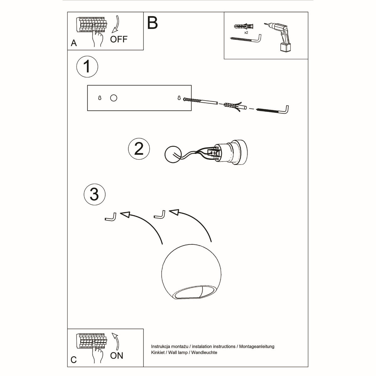 Assembly instructions for Sollux Lighting modern ceramic wall lamp with wiring and mounting steps