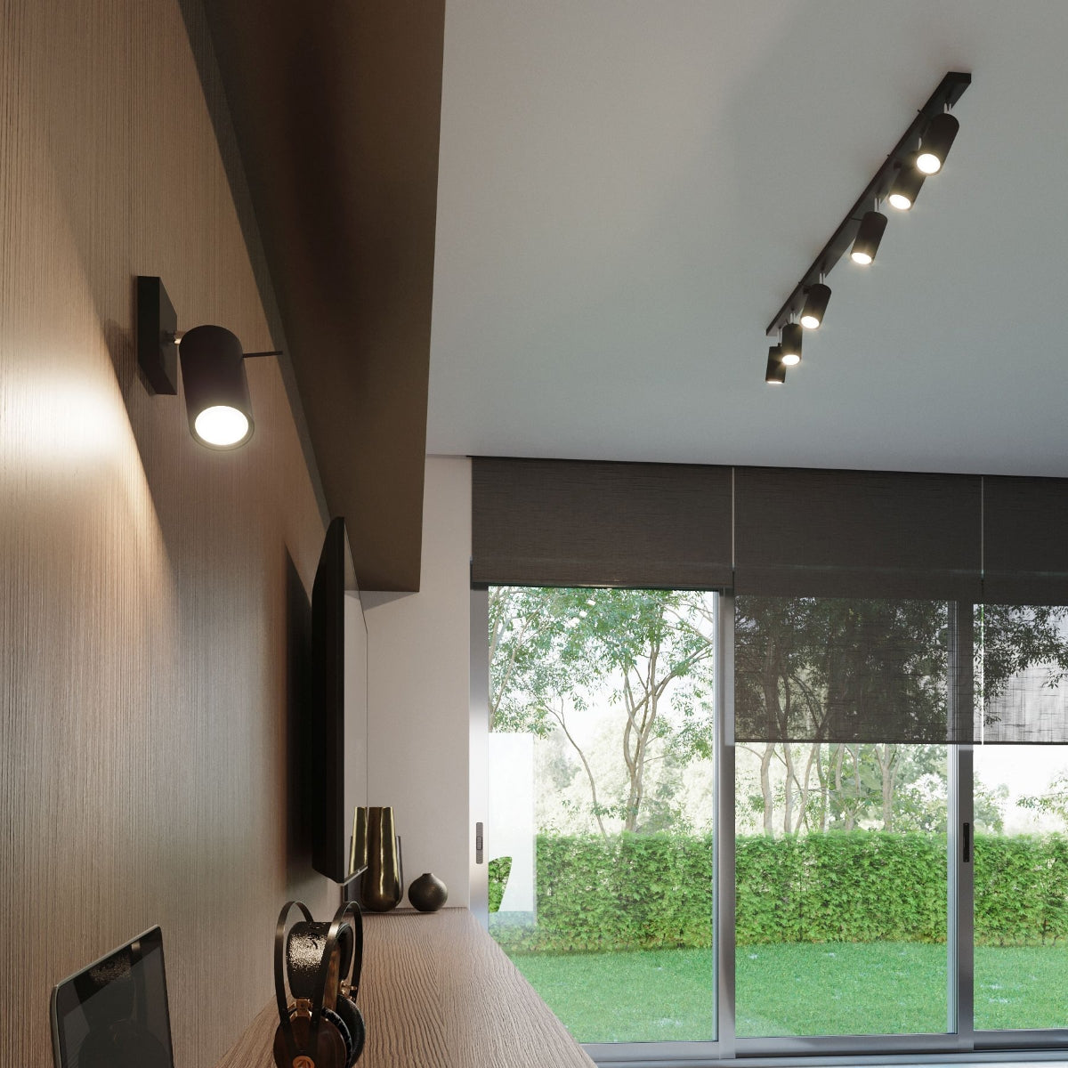 RING Black Minimalist Wall Lamp elegantly illuminating a modern interior space