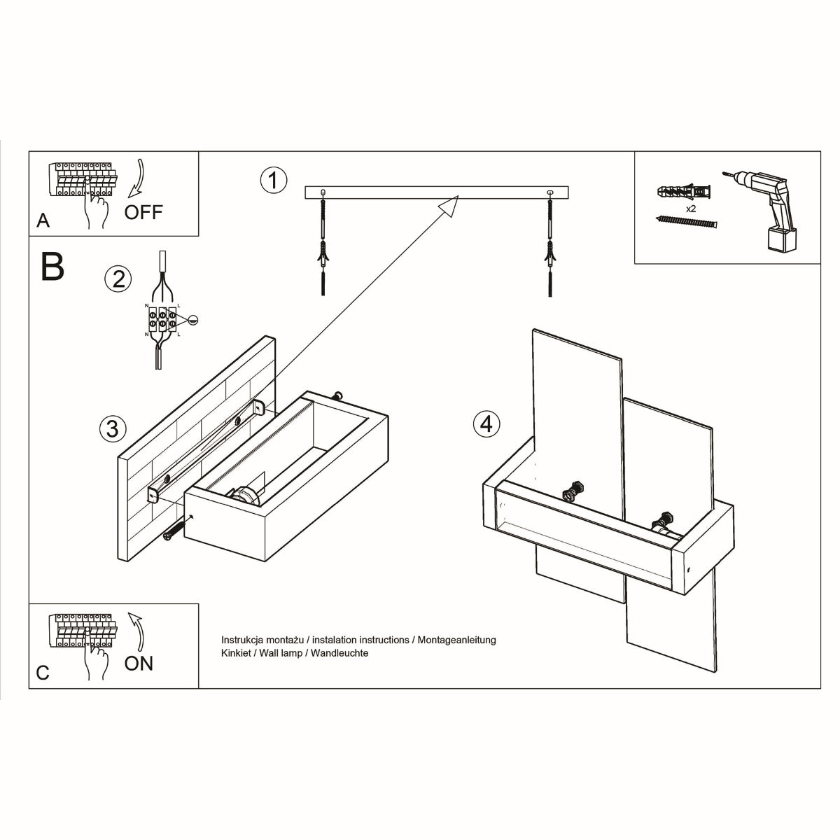 Installation instructions for Natural Wood FENIKS 1 Wall Lamp with clear step-by-step guide