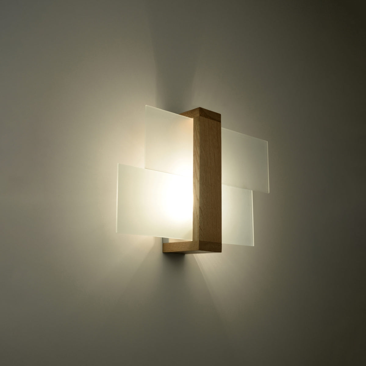 Sollux Lighting Natural Wood FENIKS 1 Wall Lamp with Frosted Glass Panels for Modern Decor