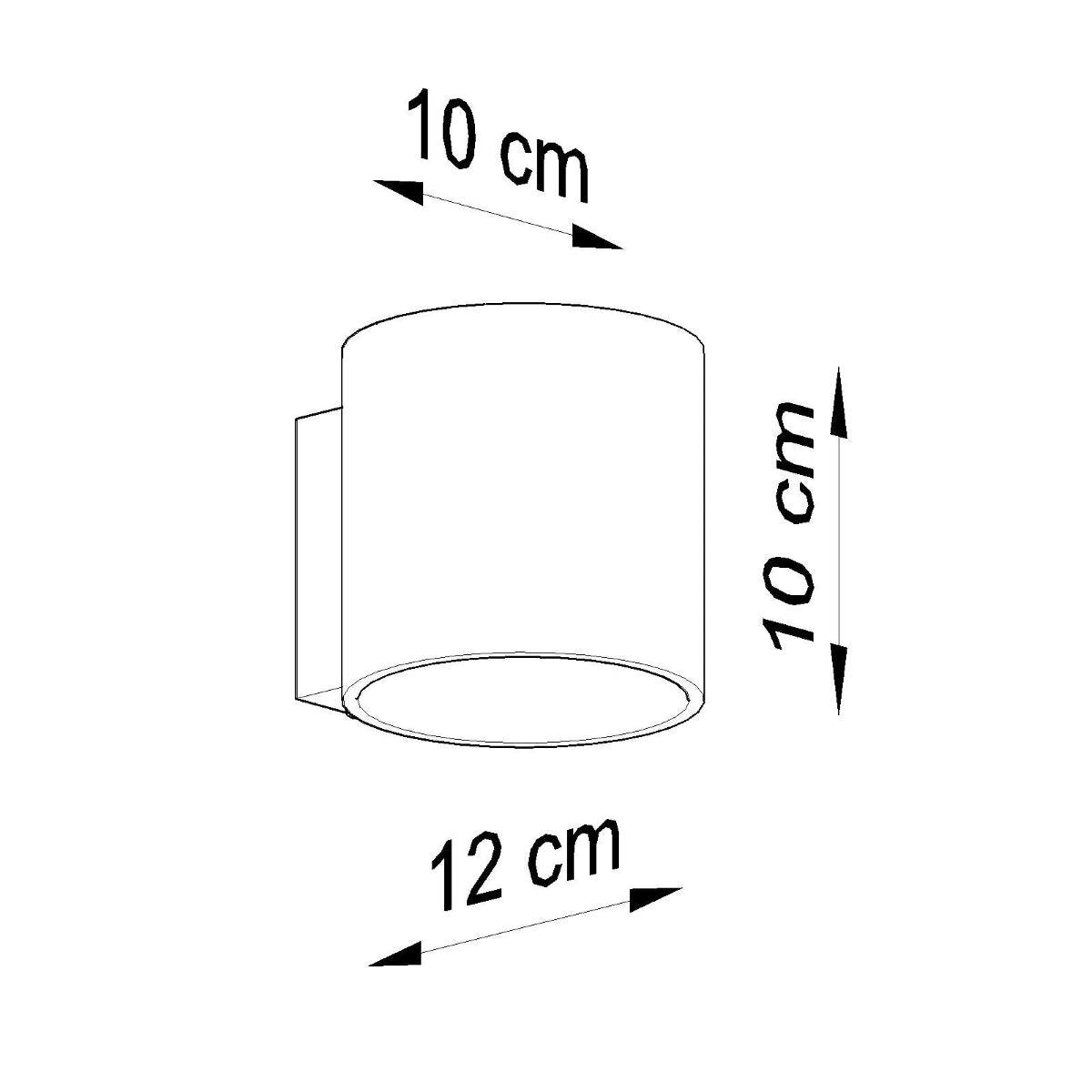 Technical drawing of Sollux Lighting ORBIS 1 wall lamp with dimensions 10 by 10 by 12 centimeters
